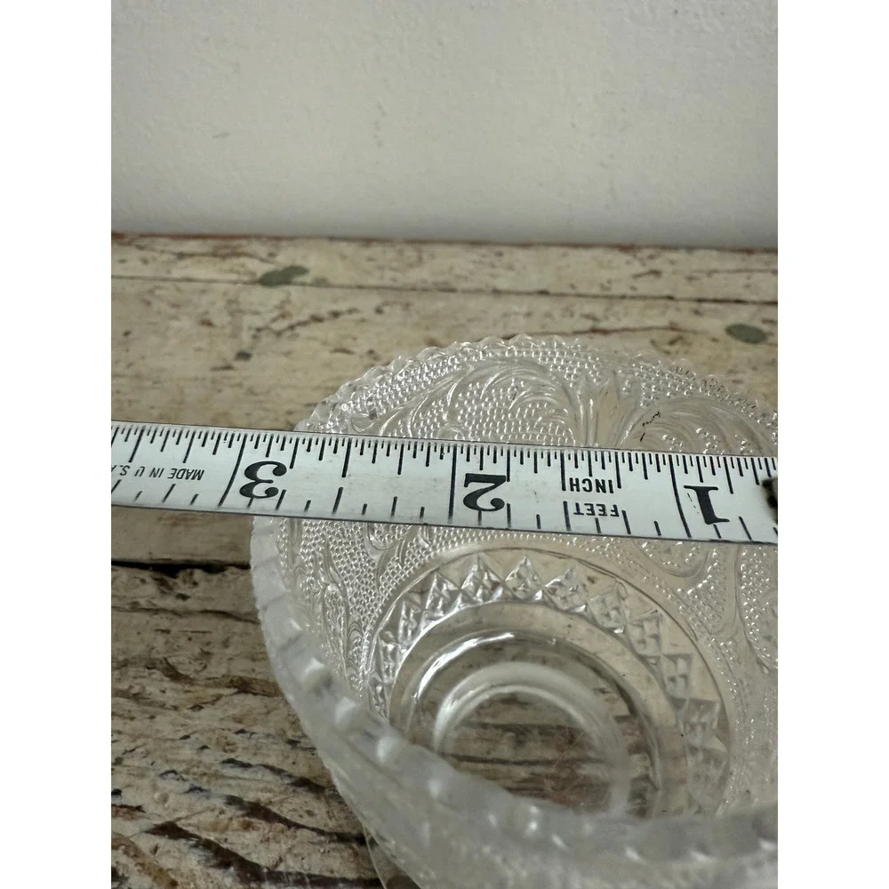 Vintage EAPG Clear Pressed Glass Spooner Floral Scroll Scalloped Rim